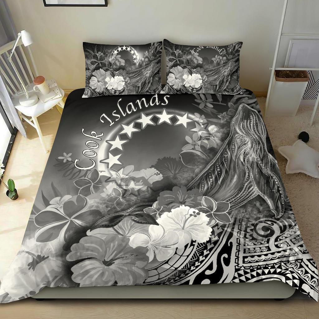 Cook Islands Bedding Set - Humpback Whale with Tropical Flowers (White) White - Polynesian Pride