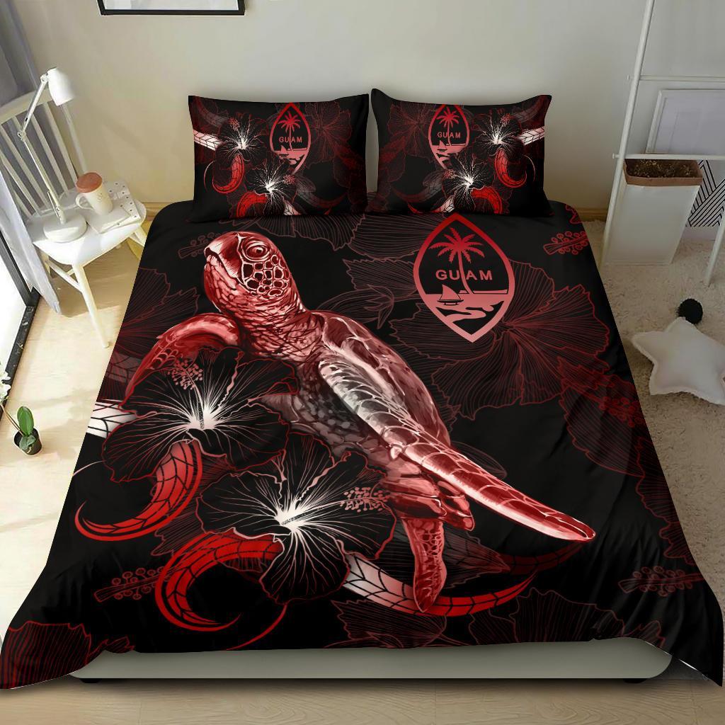Guam Polynesian Bedding Set - Turtle With Blooming Hibiscus Red - Polynesian Pride