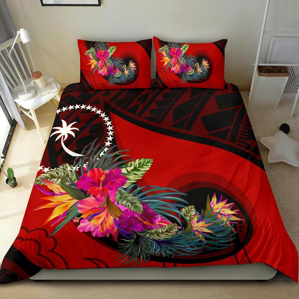 Chuuk Bedding Set - Polynesian Hook And Hibiscus (Red) Red - Polynesian Pride