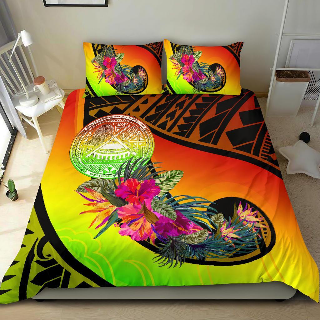 American Samoa Bedding Set - Polynesian Hook And Hibiscus (Raggae) Art - Polynesian Pride