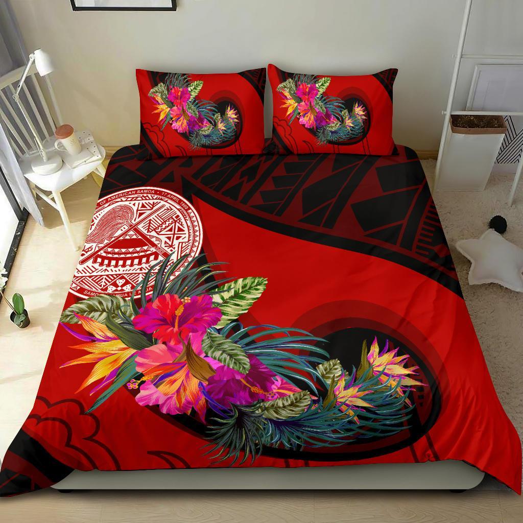 American Samoa Bedding Set - Polynesian Hook And Hibiscus (Red) Red - Polynesian Pride