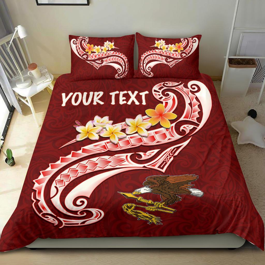 American Samoa Custom Personalised Bedding Set - AS Seal Polynesian Patterns Plumeria Red - Polynesian Pride