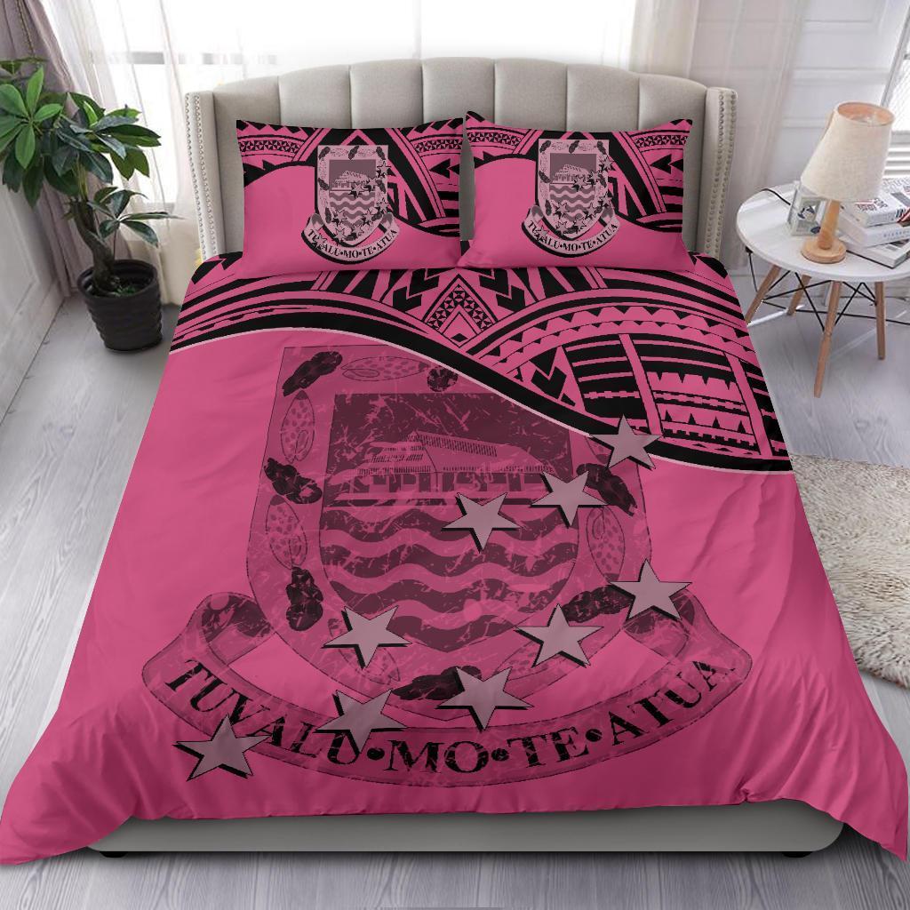 Tuvalu Duvet Cover Set - Coat Of Arms & Flag Pink - Polynesian Pride