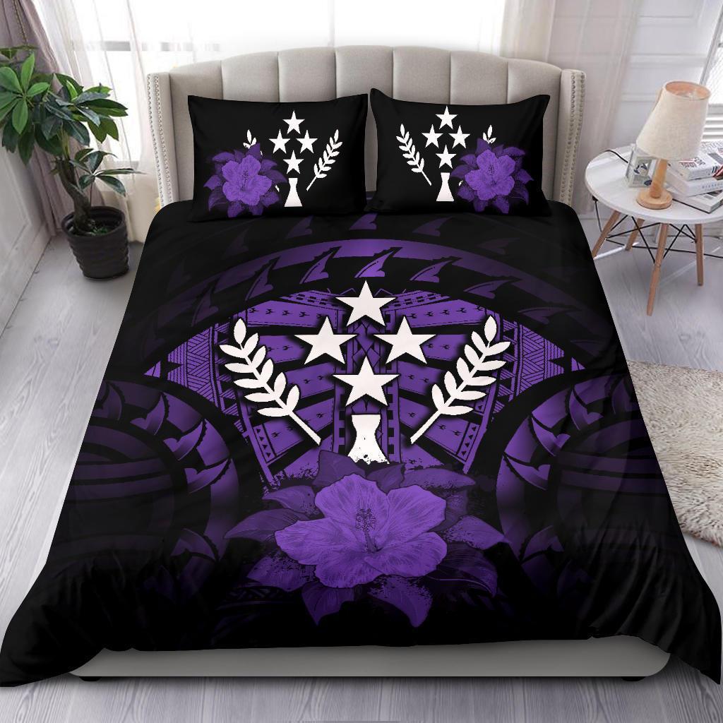 Kosrae Duvet Cover Set - Kosrae Flag & Purple Hibiscus - Polynesian Pride