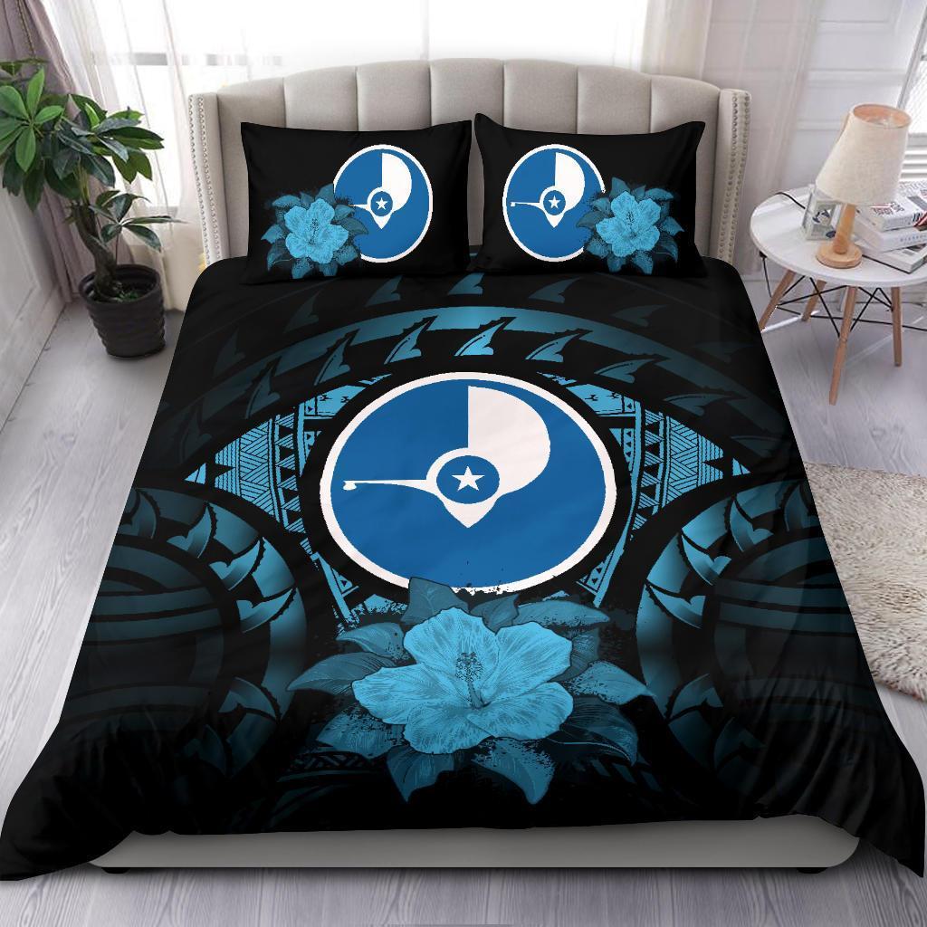 Yap Duvet Cover Set - Yap Flag & Blue Hibiscus - Polynesian Pride
