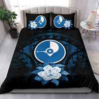 Yap Duvet Cover Set - Yap Flag & Dark Blue Hibiscus - Polynesian Pride