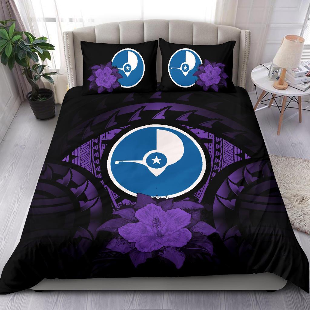 Yap Duvet Cover Set - Yap Flag & Purple Hibiscus - Polynesian Pride