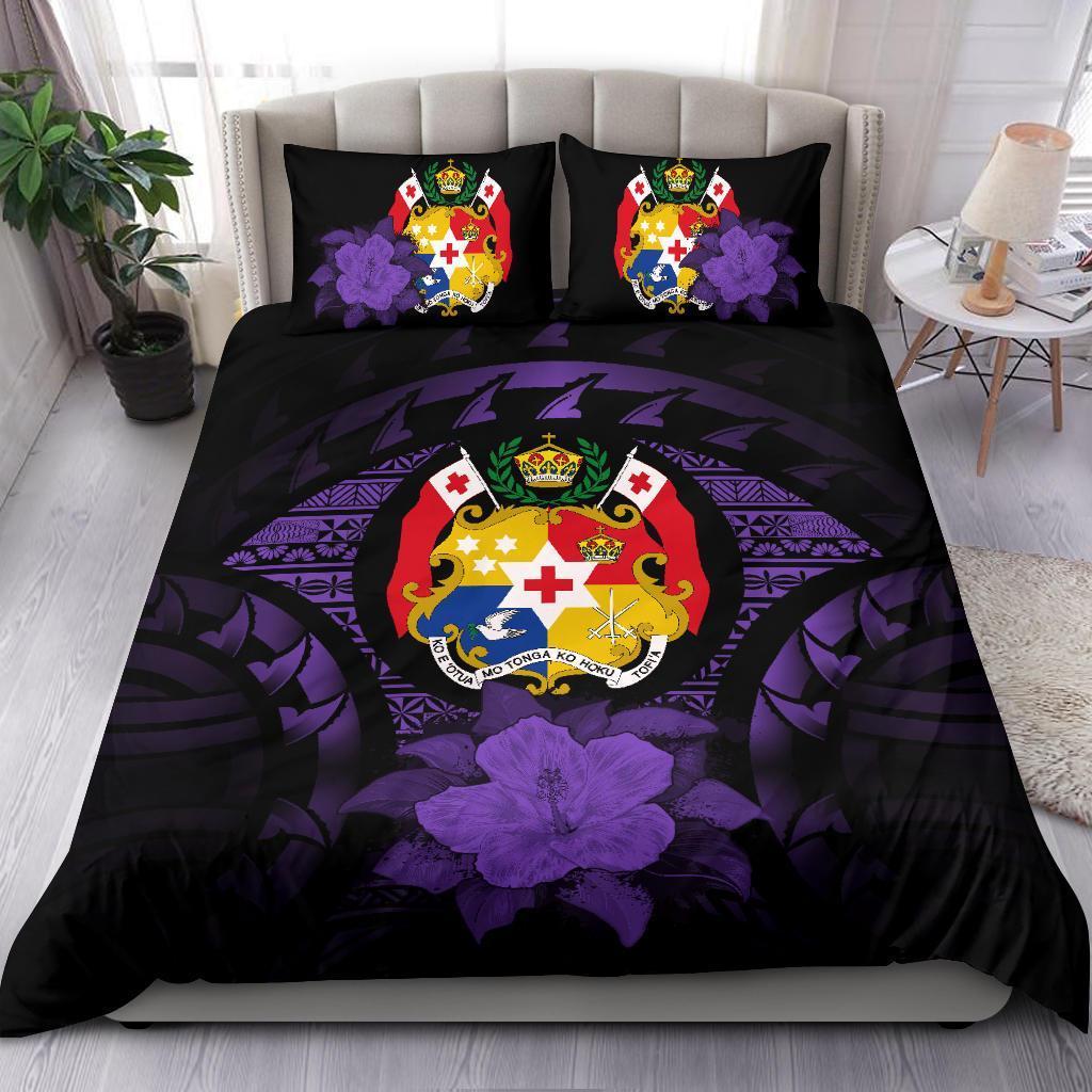 Tonga Duvet Cover Set - Tonga Coat Of Arms & Purple Hibiscus - Polynesian Pride