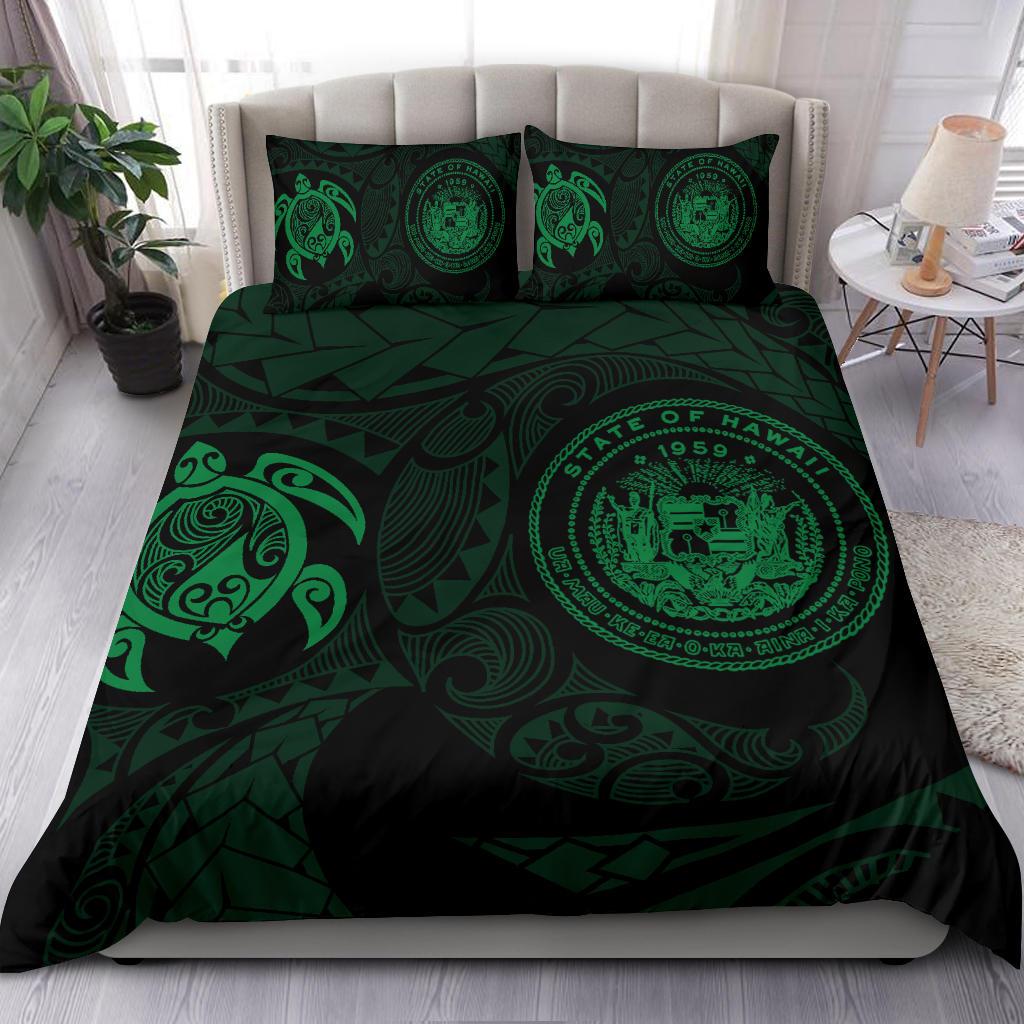Hawaiian Flag Turtle Polynesian Bedding Set Green - Polynesian Pride