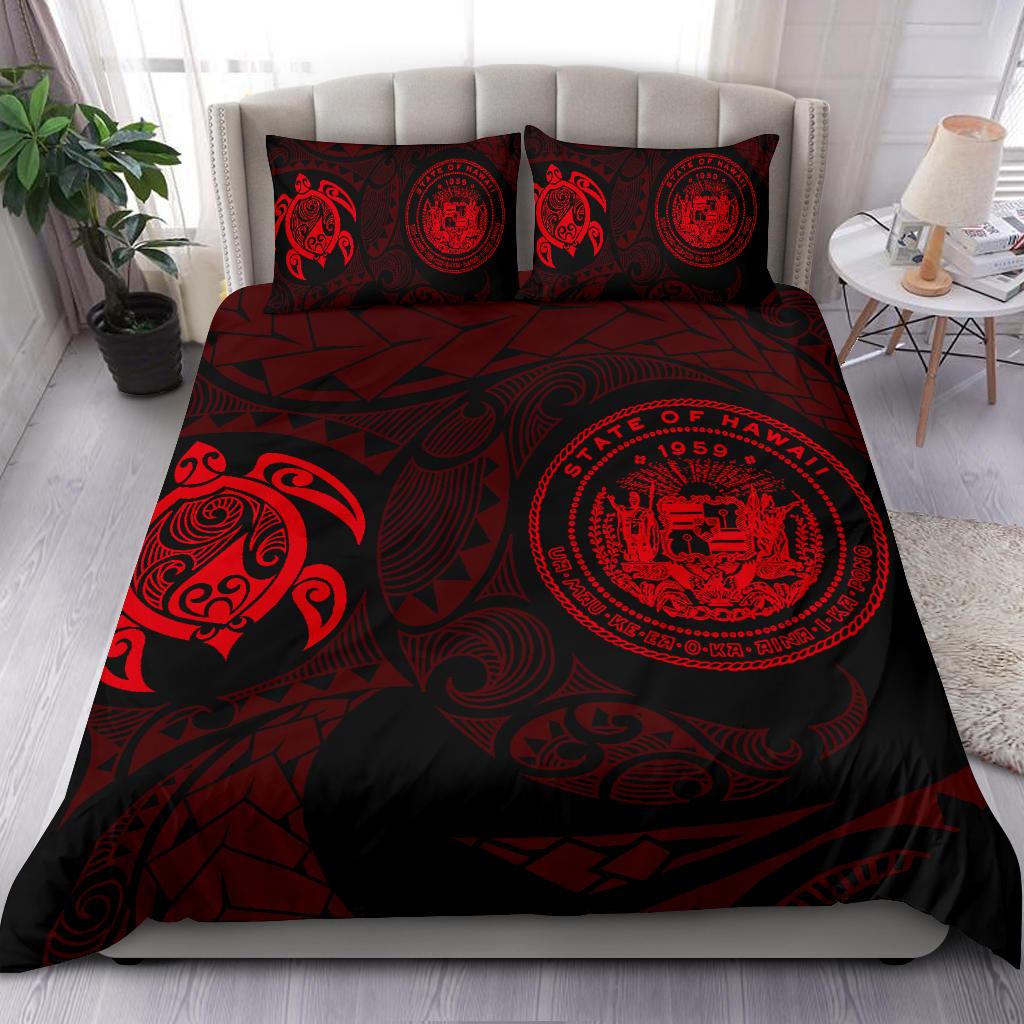 Hawaiian Flag Turtle Polynesian Bedding Set Red - Polynesian Pride
