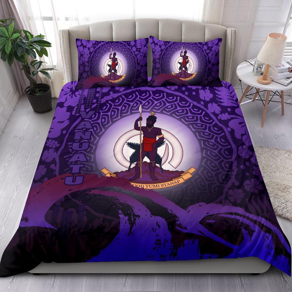 Vanuatu Bedding Set - Wave And Hibiscus Purple - Polynesian Pride