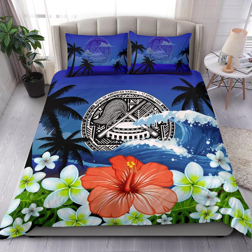 American Samoa Duvet Cover Set - American Samoa Coat Of Arms Wave Hibiscus - Polynesian Pride