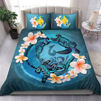Polynesian Duvet Cover Set - Papua New Guinea Bedding Set Blue Plumeria Animal Tattoo - Polynesian Pride