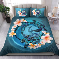 Polynesian Duvet Cover Set - Samoa Bedding Set Blue Plumeria Animal Tattoo - Polynesian Pride