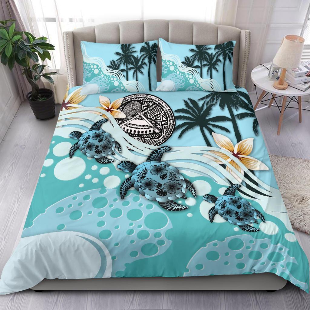 Polynesian Duvet Cover Set - American Samoa Bedding Set Blue Turtle Hibiscus - Polynesian Pride