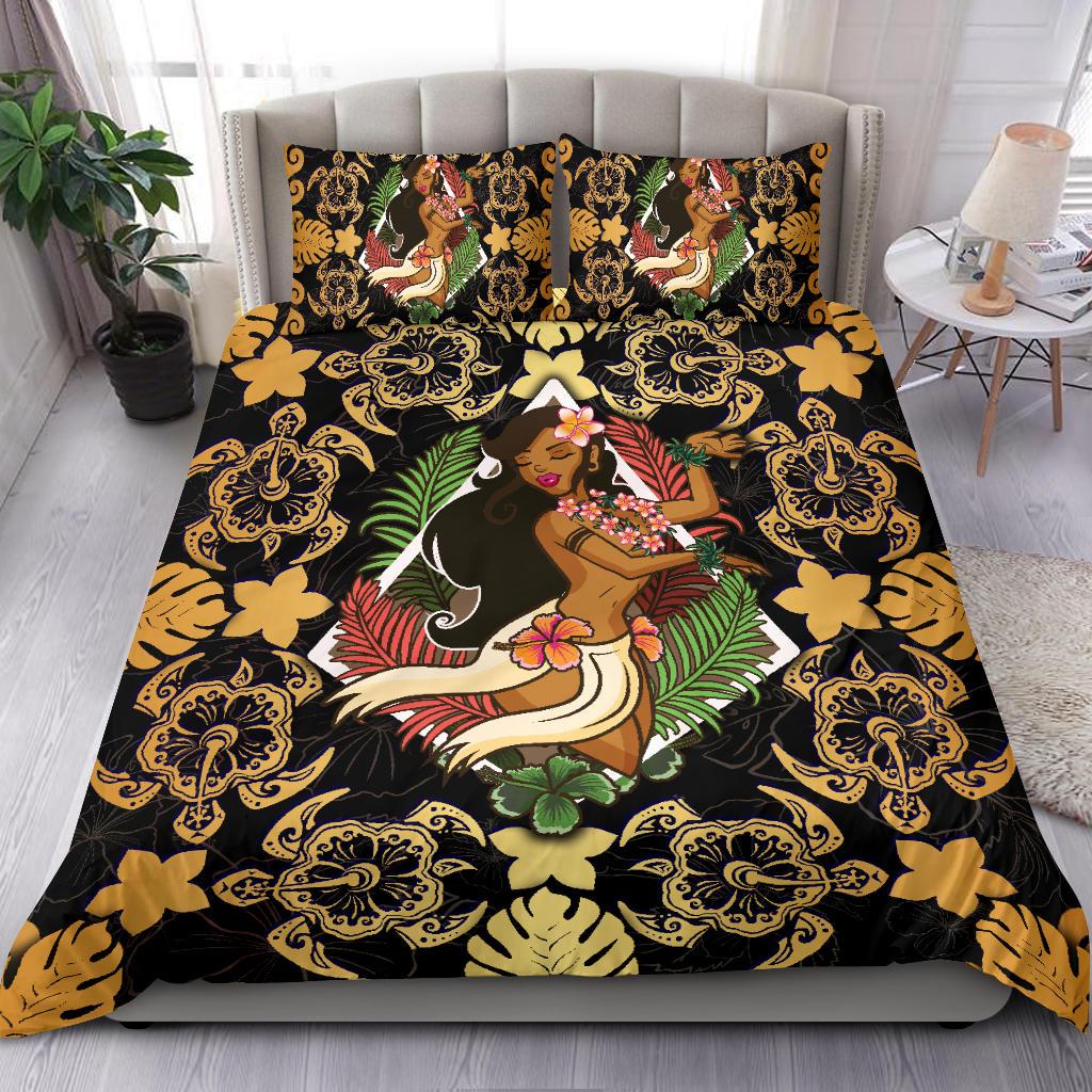 Polynesian Hawaii Duvet Cover Set - Hawaiian Girl Gold - Polynesian Pride
