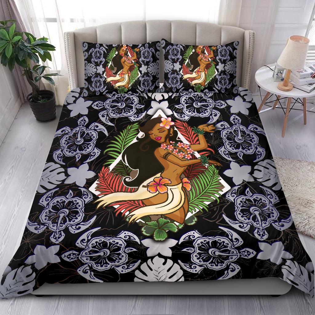 Polynesian Hawaii Duvet Cover Set - Hawaiian Girl Silver - Polynesian Pride