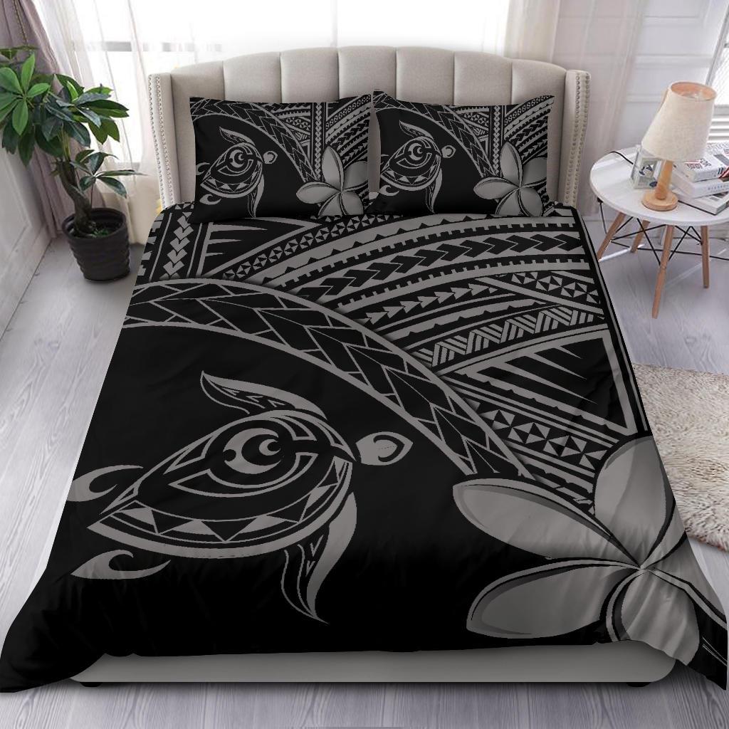 Hawaiian Turtle Kakau Plumeria Polynesian Bedding Set Gray - Polynesian Pride