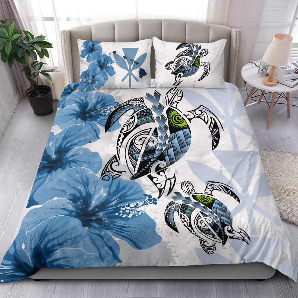 Polynesian Duvet Cover Set - Hawaii Bedding Set Polynesia Turtle Hibiscus Blue - Polynesian Pride