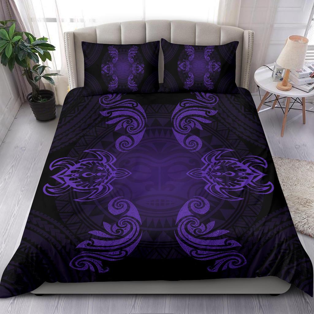 Hawaiian Turtles Tribal Mask Polynesian Bedding Set Purple - Polynesian Pride