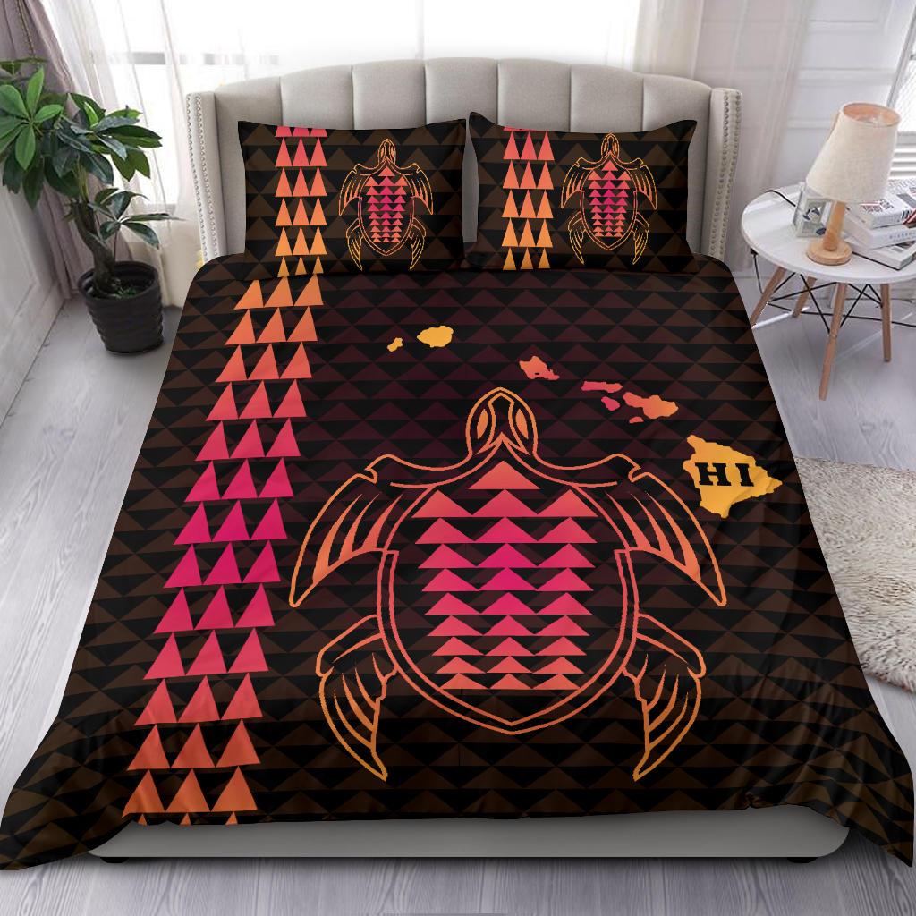 Hawaiian Map Kakau Turtle Polynesian Bedding Set - Orange - Polynesian Pride