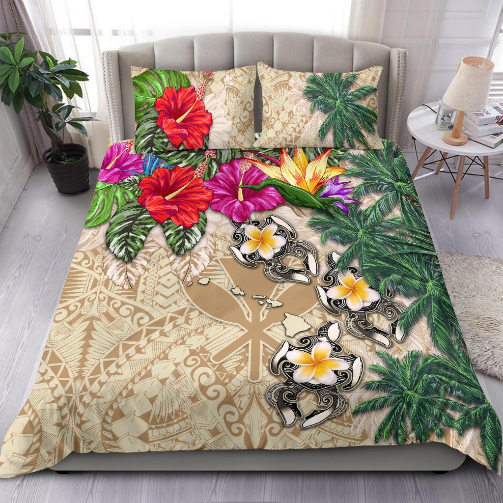 Kanaka Maoli (Hawaii) Bedding Set - Hibiscus Turtle Tattoo Beige Beige - Polynesian Pride