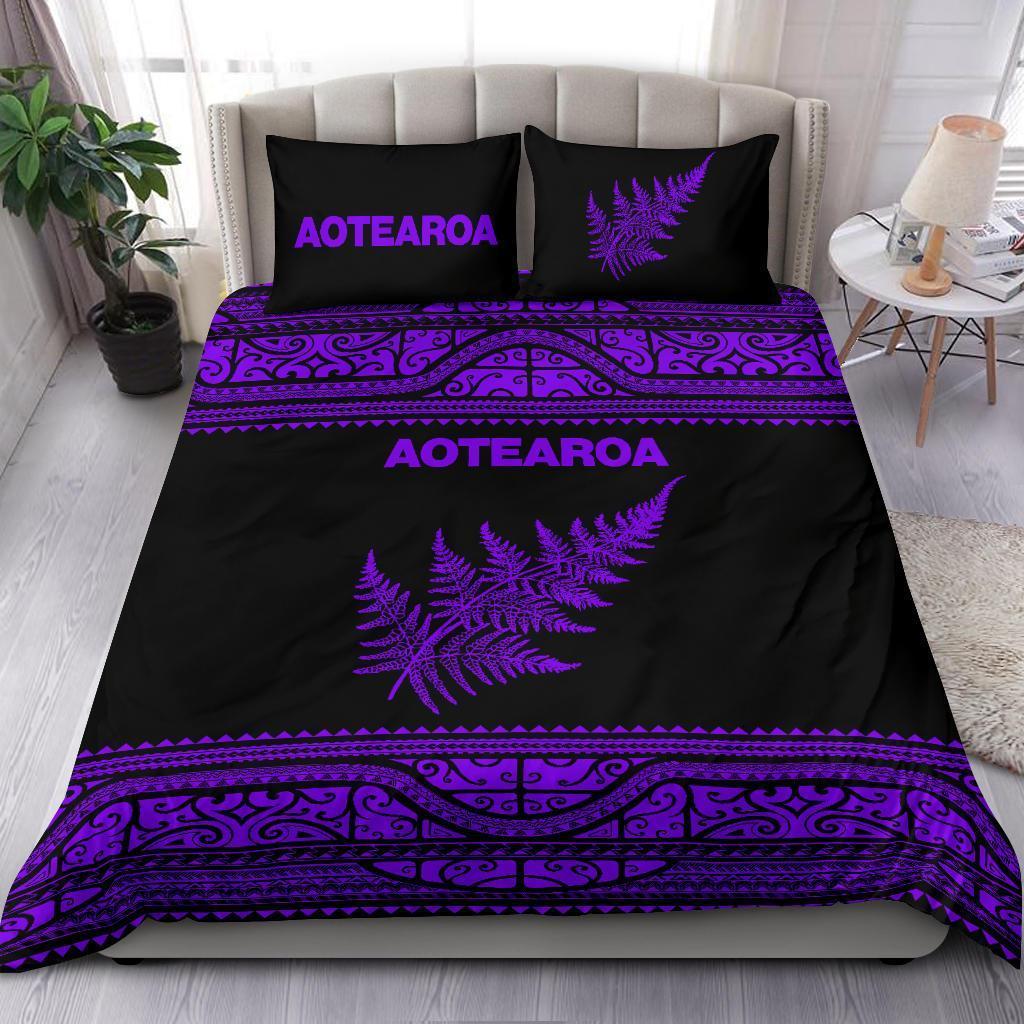 Aotearoa New Zealand Maori Bedding Set Silver Fern - Purple Purple - Polynesian Pride