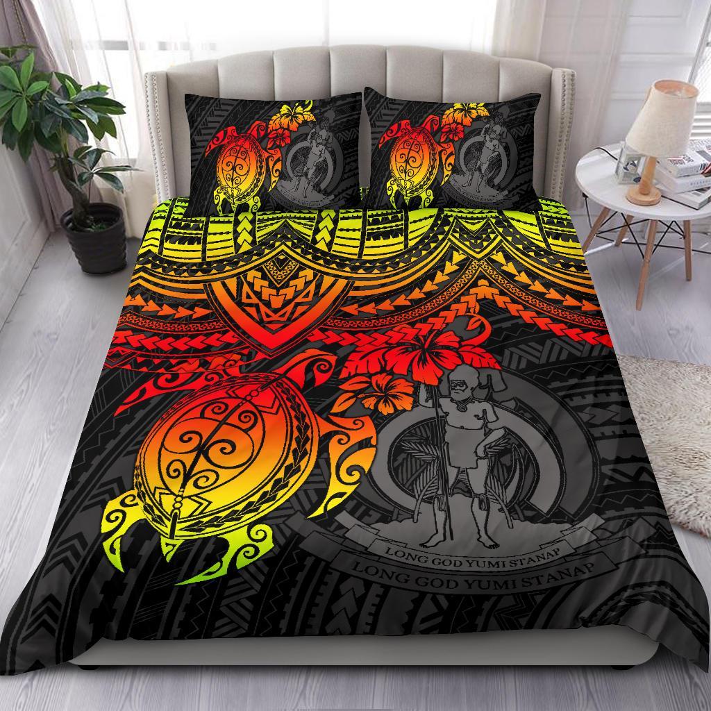 Vanuatu Polynesian Duvet Cover Set - Reggae Turtle RED - Polynesian Pride
