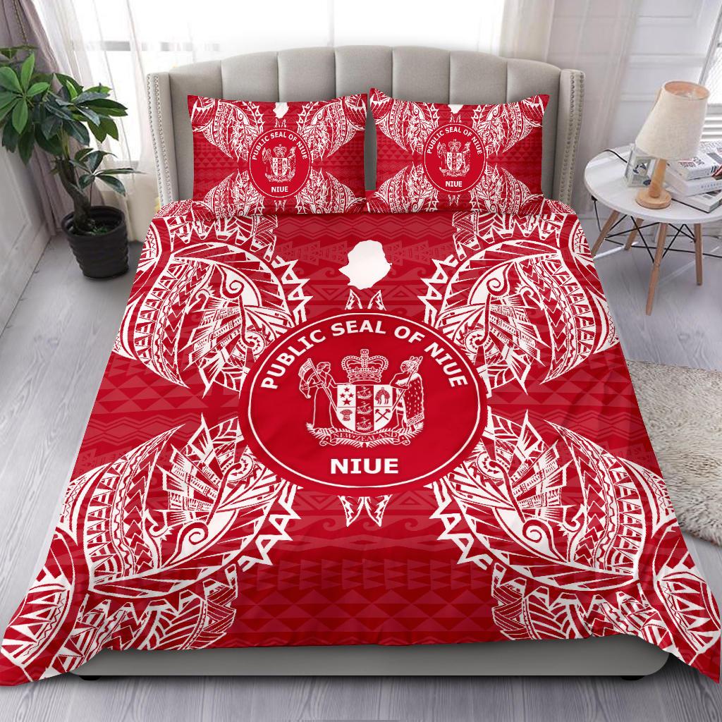 Polynesian Bedding Set - Niue Duvet Cover Set Map Red White Red - Polynesian Pride