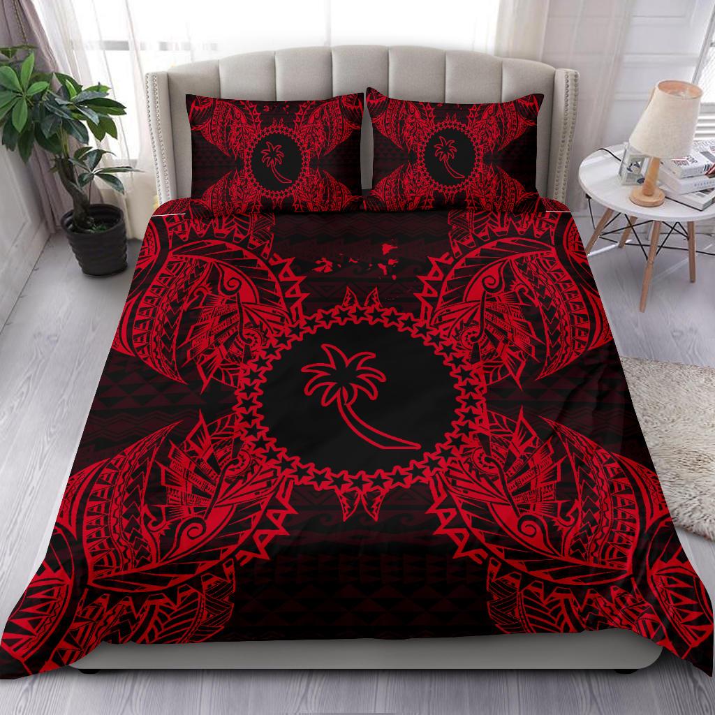 Polynesian Bedding Set - Chuuk Duvet Cover Set Map Red Red - Polynesian Pride