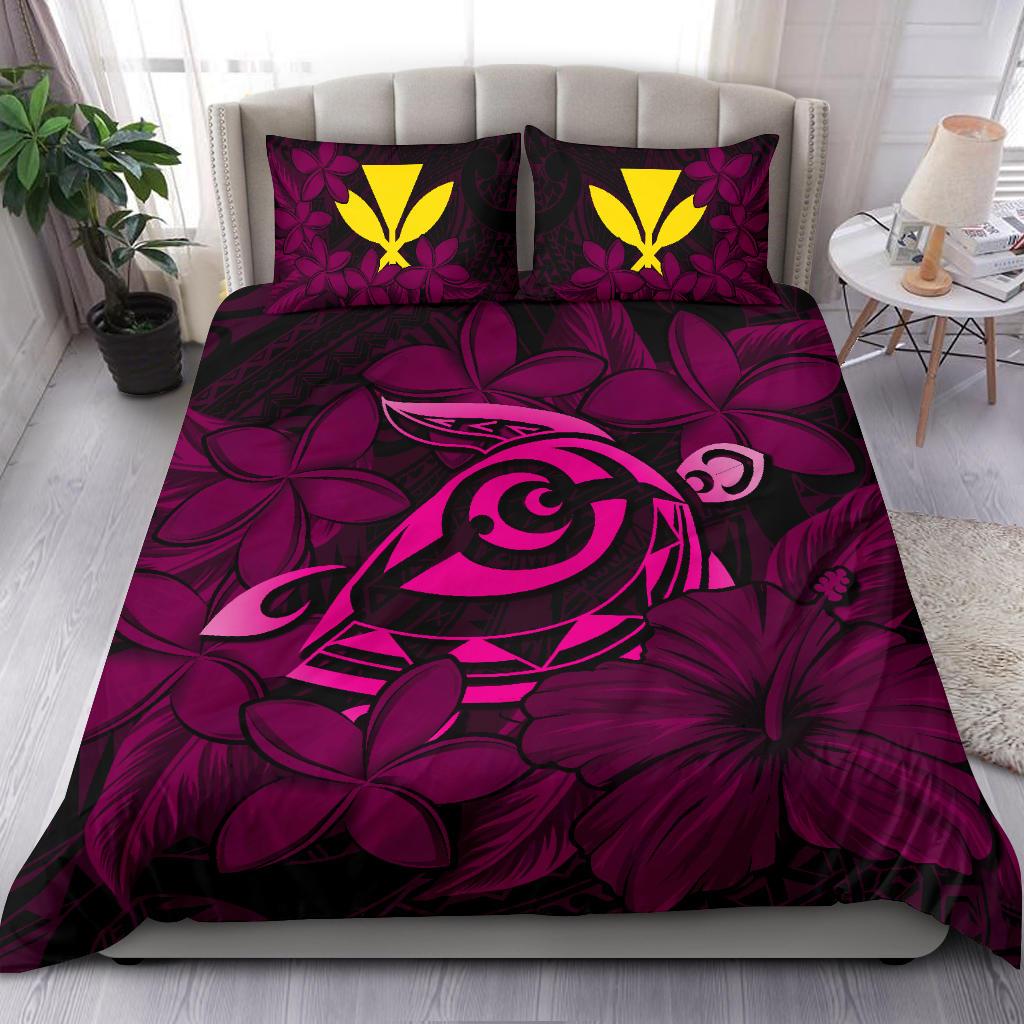 Hawaiian Turtle Hibiscus Plumeria Kanaka Polynesian Bedding Set Pink - Soft Style - Polynesian Pride