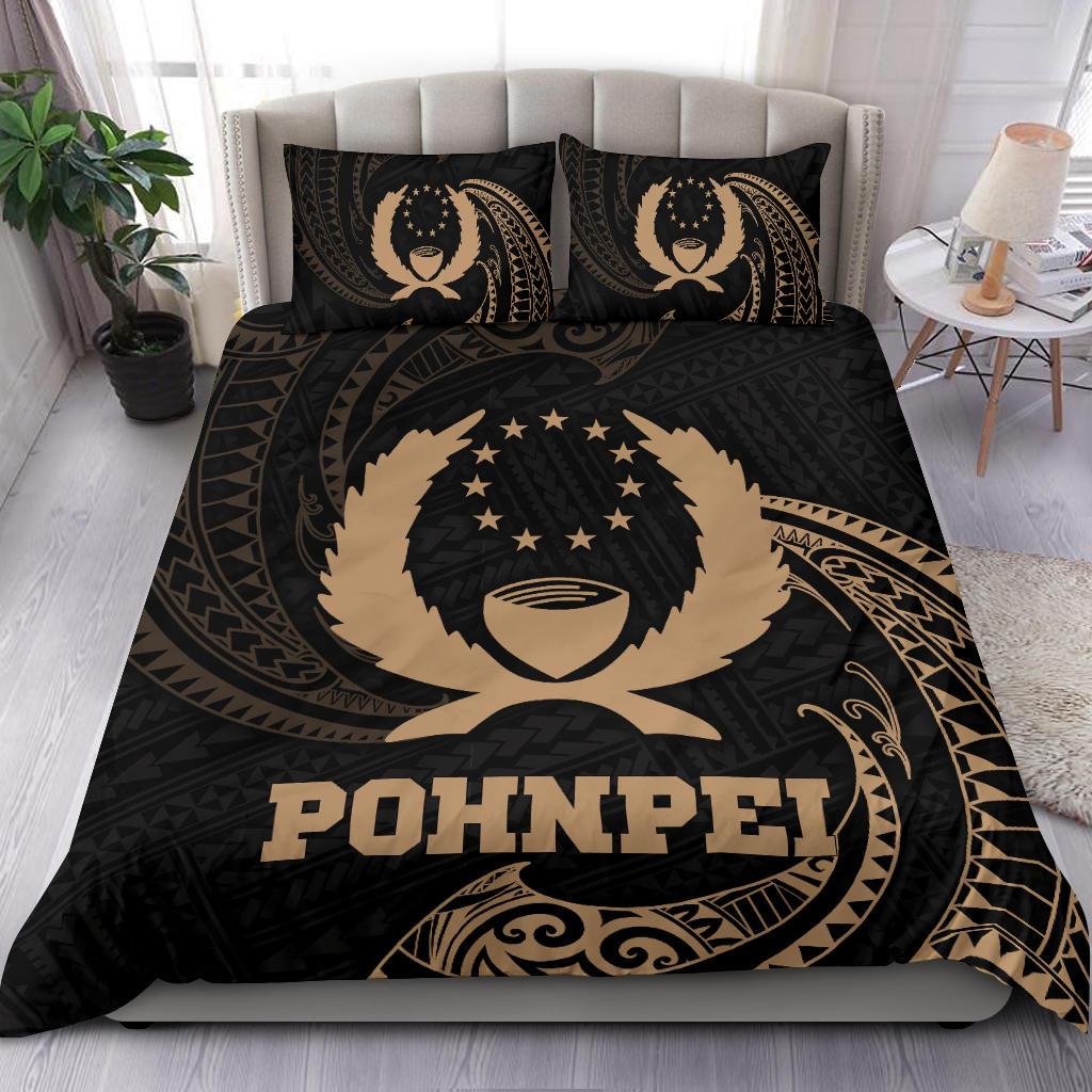 Polynesian Bedding Set - Pohnpei Micronesia Duvet Cover Set Gold Tribal Wave - Polynesian Pride