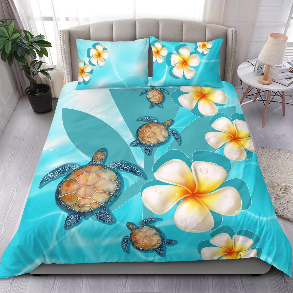 Hawaii Bedding Set - Hawaii Turtle Plumeria Kanaka Ocean Bedding Set - Polynesian Pride