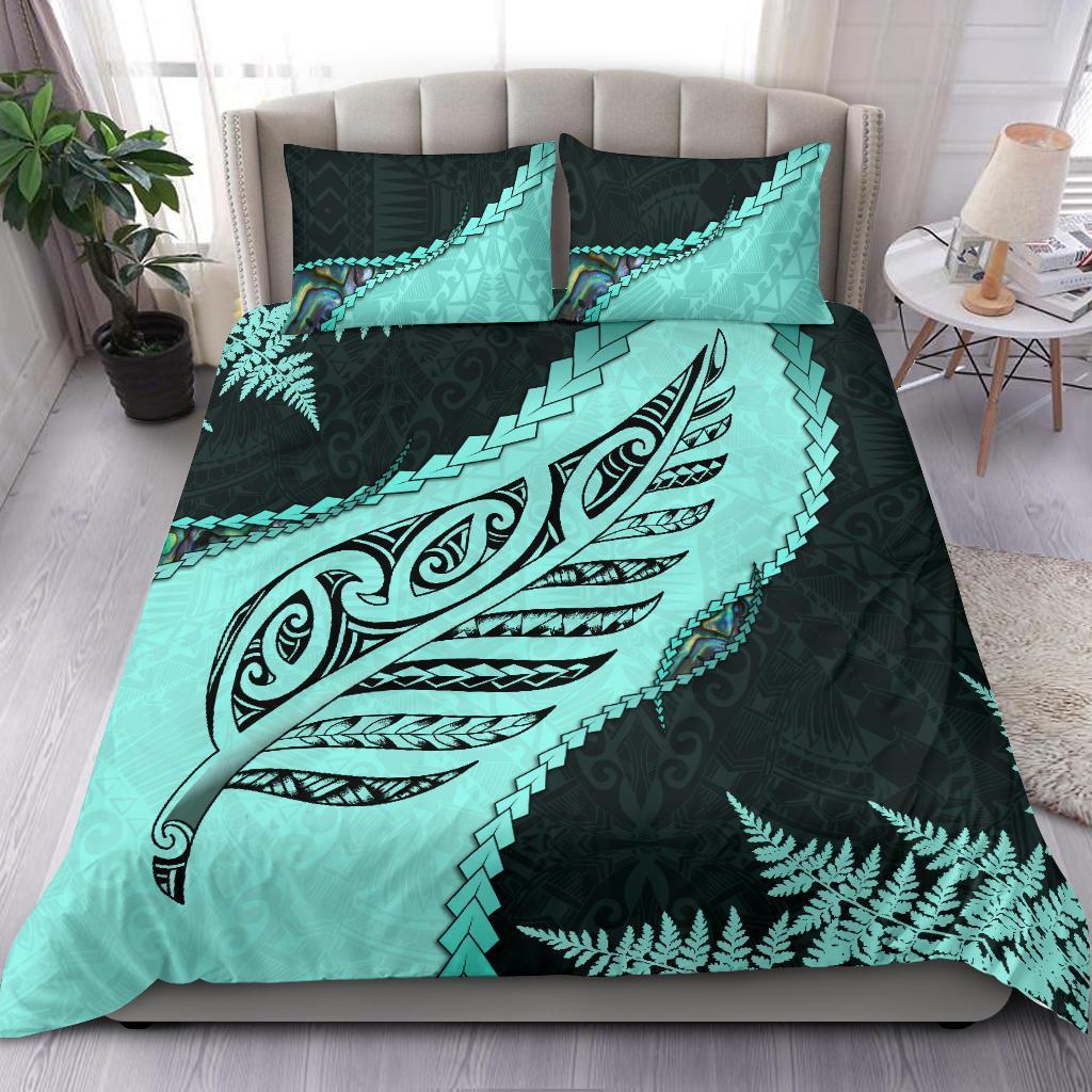 Paua Shell Maori Silver Fern Bedding Set, Turquoise Turquoise - Polynesian Pride