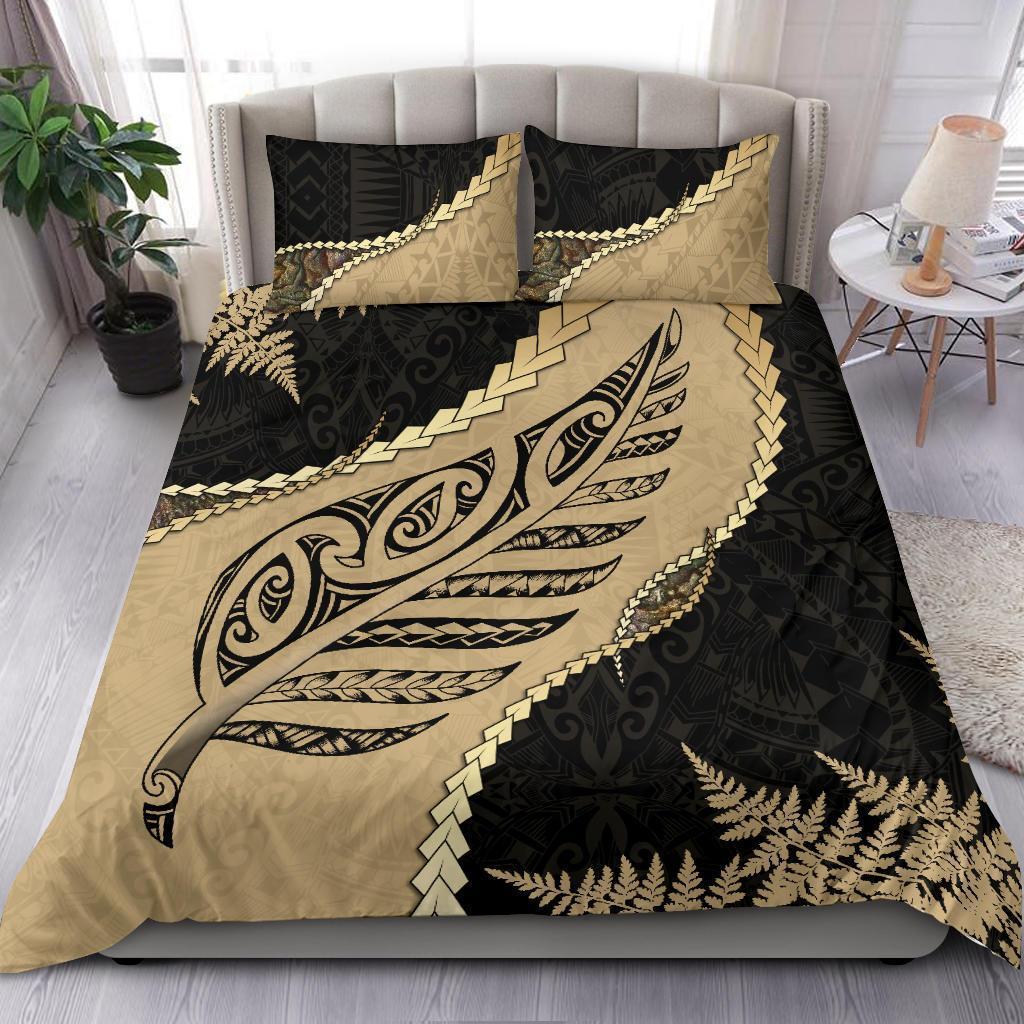 Paua Shell Maori Silver Fern Bedding Set, Golden Golden - Polynesian Pride
