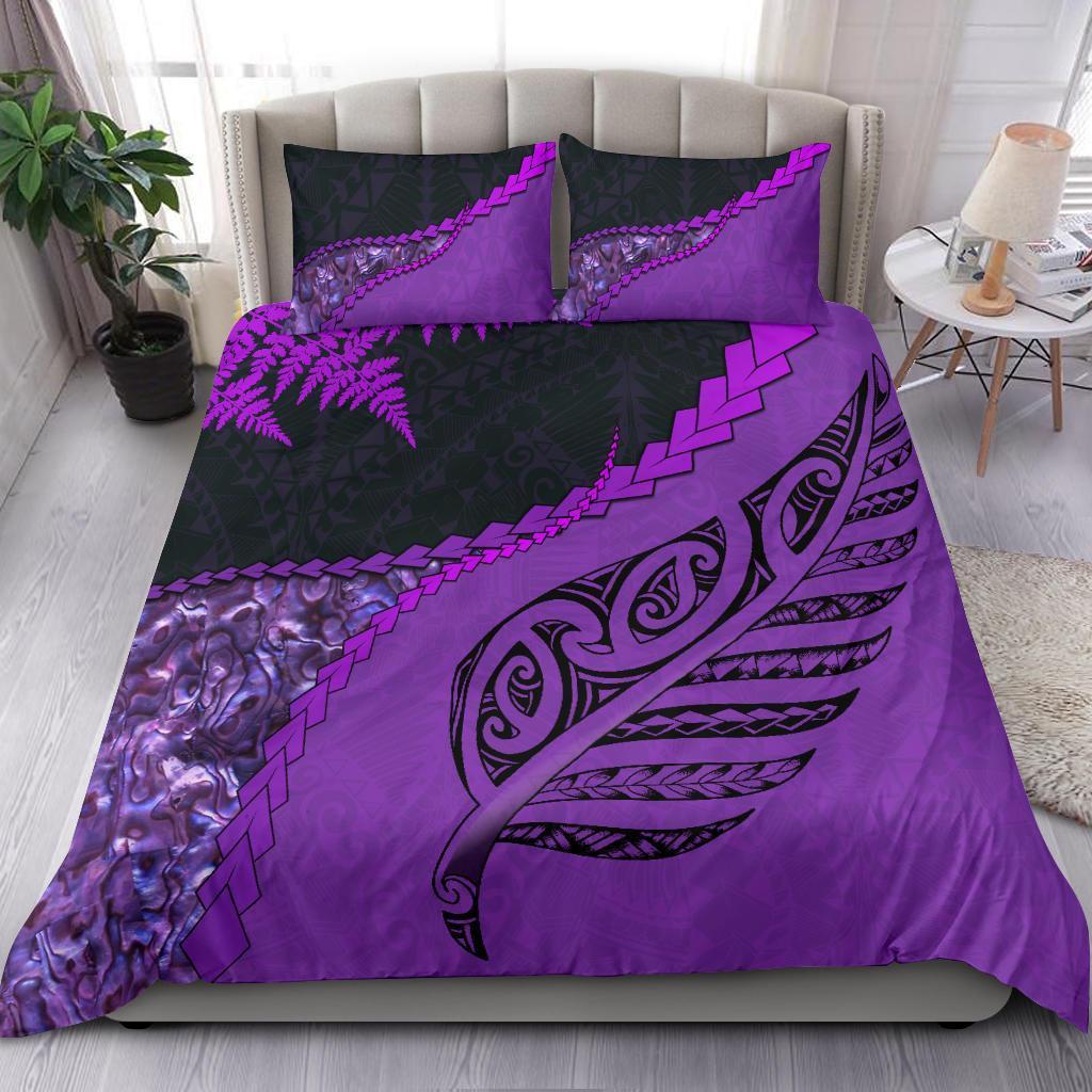 Paua Shell Maori Silver Fern Bedding Set, Purple Purple - Polynesian Pride