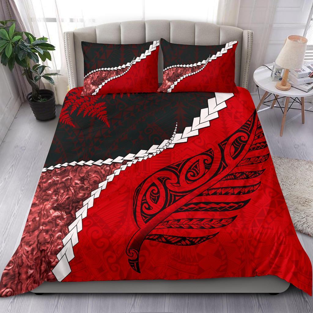 Paua Shell Maori Silver Fern Bedding Set, Red Red - Polynesian Pride