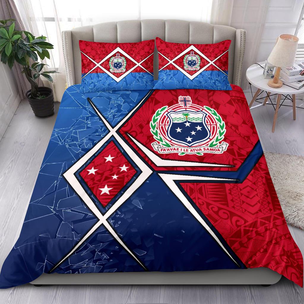 Samoa Bedding Set - Samoa Flag with Polynesian Patterns Blue - Polynesian Pride