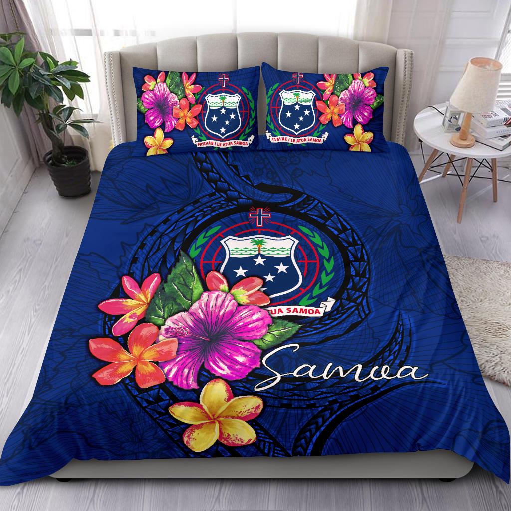 Polynesian Bedding Set - Samoa Duvet Cover Set Floral With Seal Blue Blue - Polynesian Pride