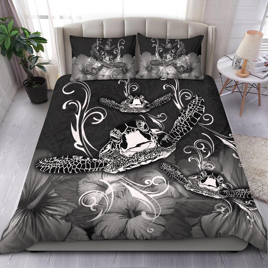 Hawaii Polynesian Turtle Waves Hibiscus Bedding Set - Erik Style - AH - Grey - Polynesian Pride