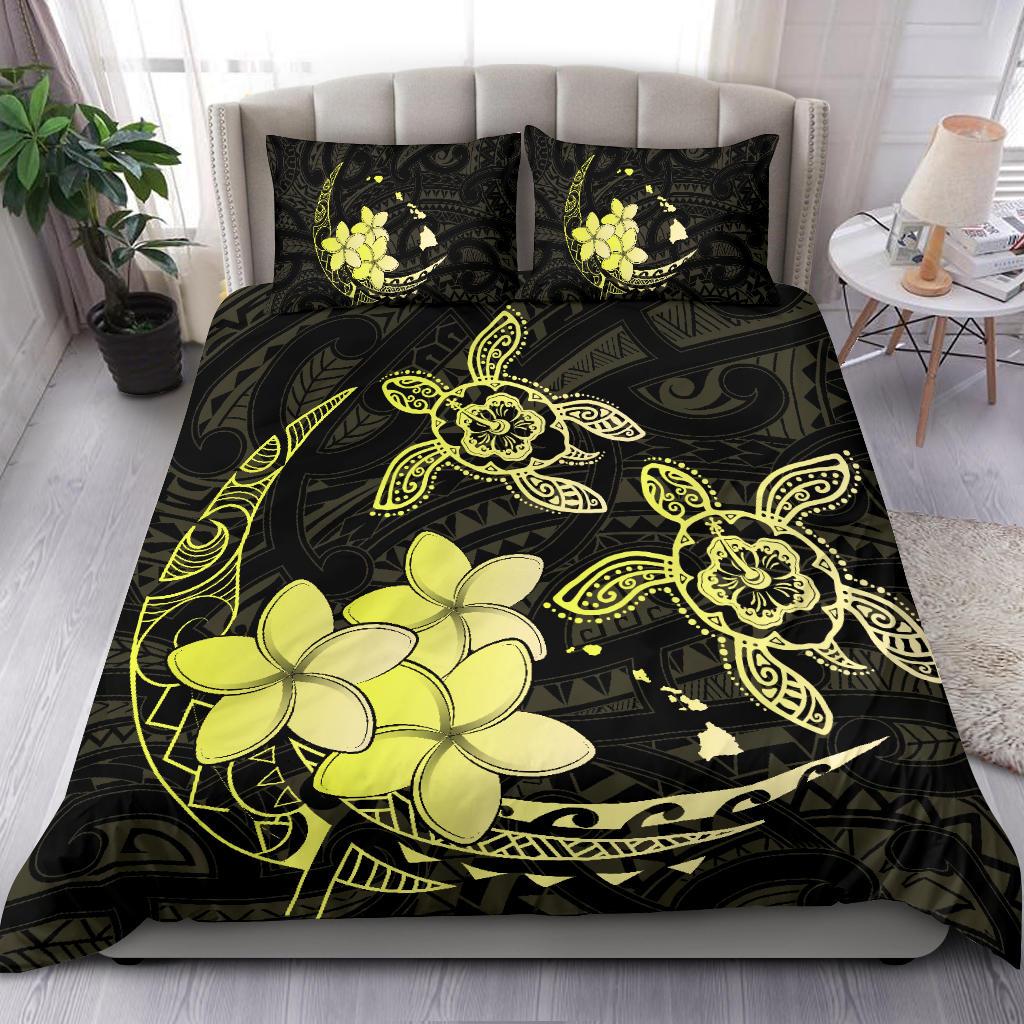 Hawaii Polynesian Turtle Plumeria Bedding Set - Pog Style Yellow - Polynesian Pride