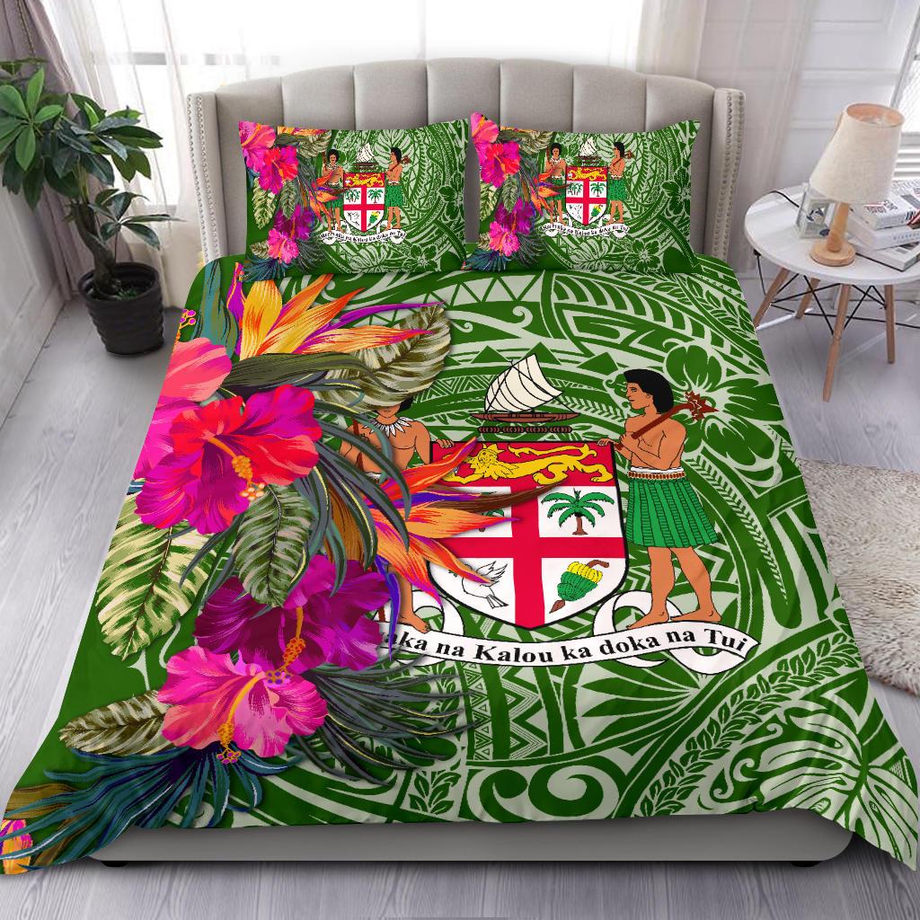 Fiji Bedding Set - Hibiscus Polynesian Pattern Green Version Green - Polynesian Pride