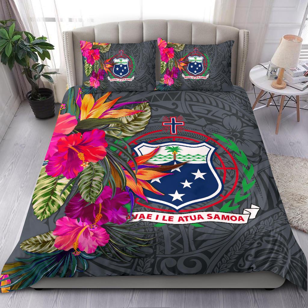 Samoa Bedding Set - Hibiscus Polynesian Pattern Gray Version Gray - Polynesian Pride
