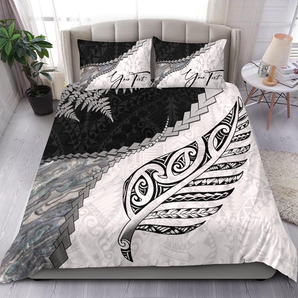 Signature Custom, Paua Shell Maori Silver Fern Bedding Set White - Polynesian Pride