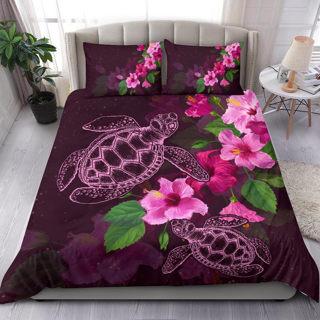Hawaii Bedding Set - Hawaii Turtle Hibiscus Pink Simple Bedding Set - Polynesian Pride