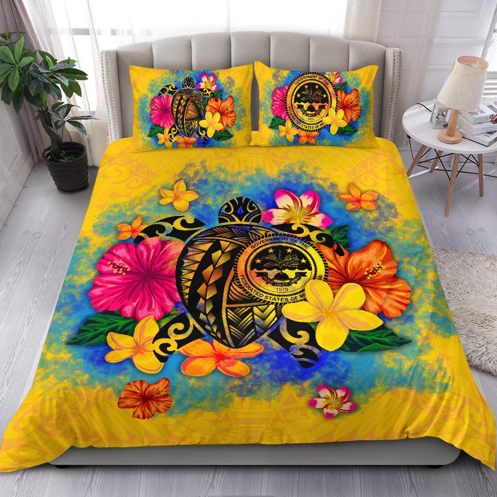 Federated States of Micronesia Polynesian Bedding Set - Turtle with Plumeria and Hibiscus - Polynesian Pride