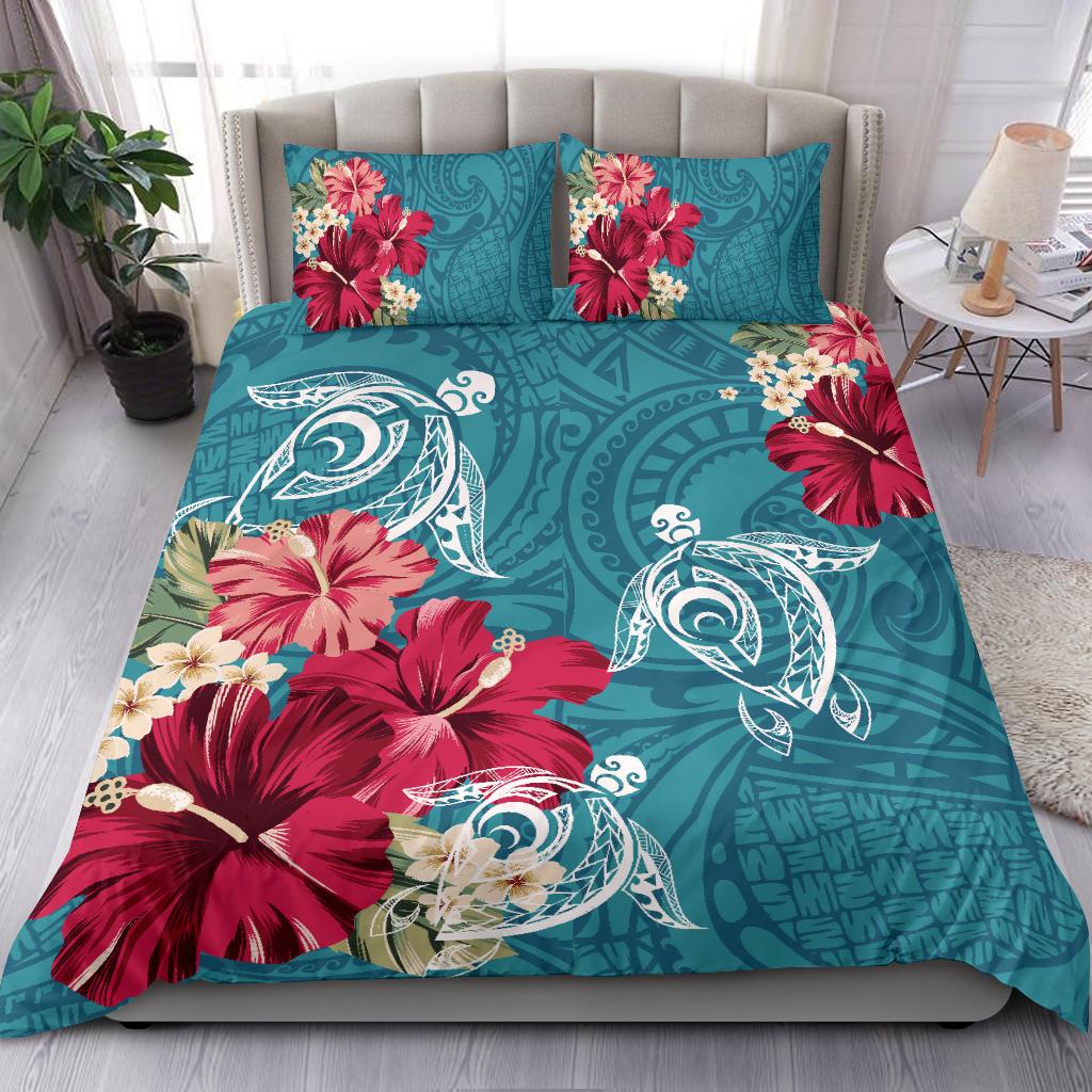 Hawaii Turtle Hibiscus Plumeria Blue Polynesian - Bedding Set AH - Polynesian Pride