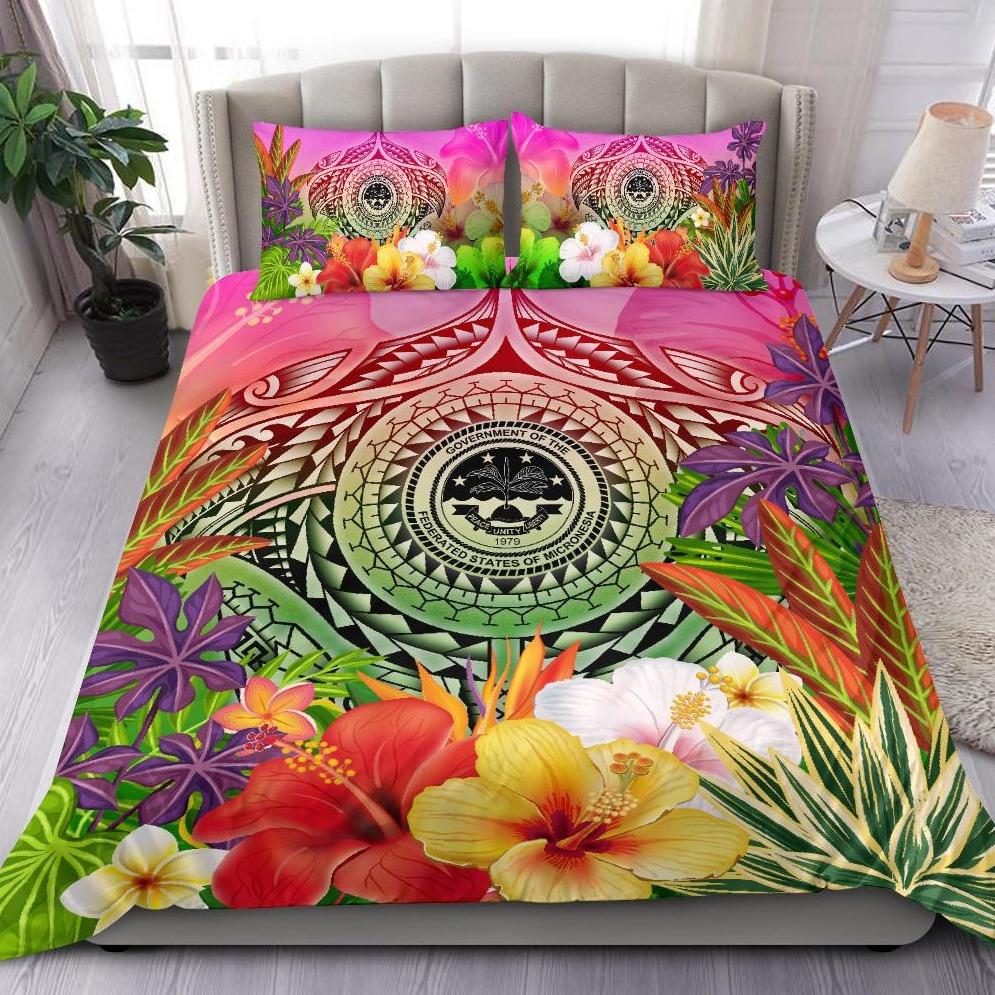 FSM Polynesian Bedding Set - Manta Ray Tropical Flowers Pink - Polynesian Pride