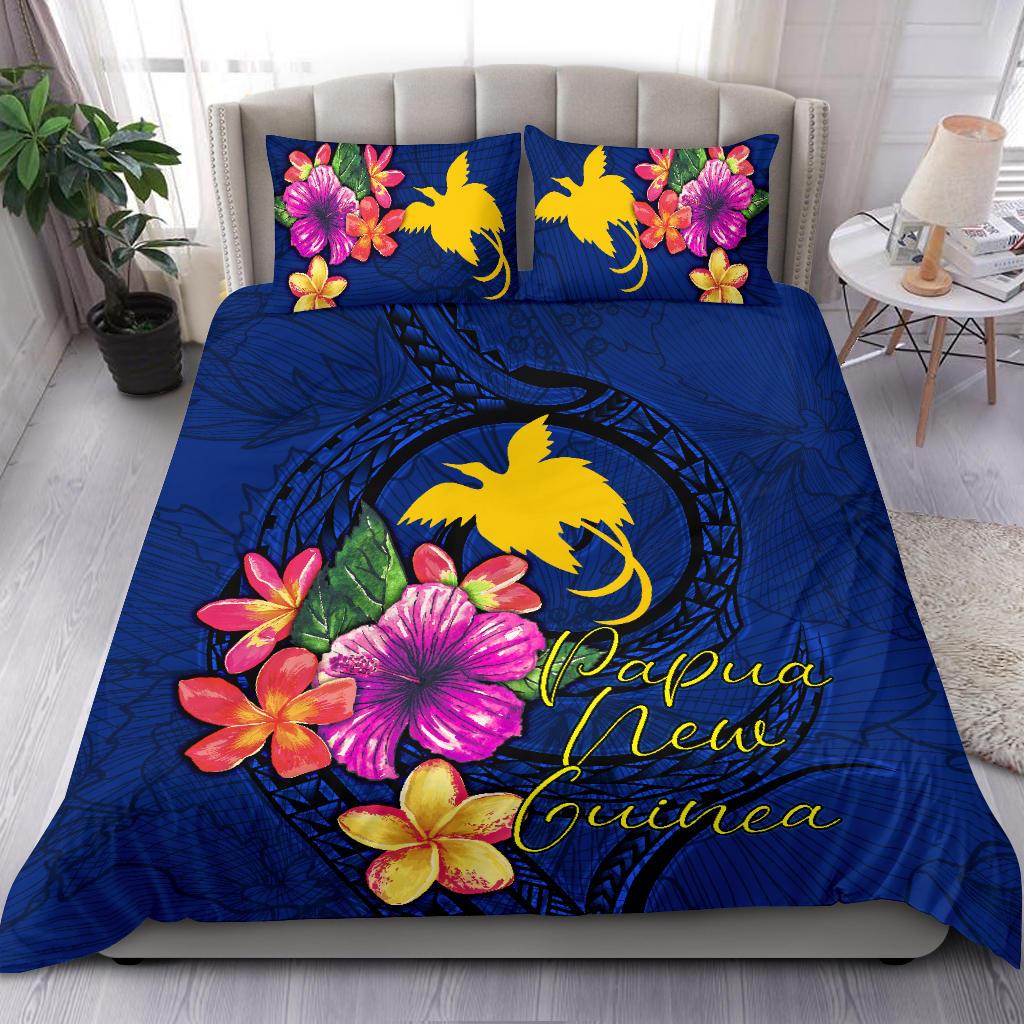 Polynesian Bedding Set - Papua New Guinea Duvet Cover Set Floral With Seal Blue Blue - Polynesian Pride