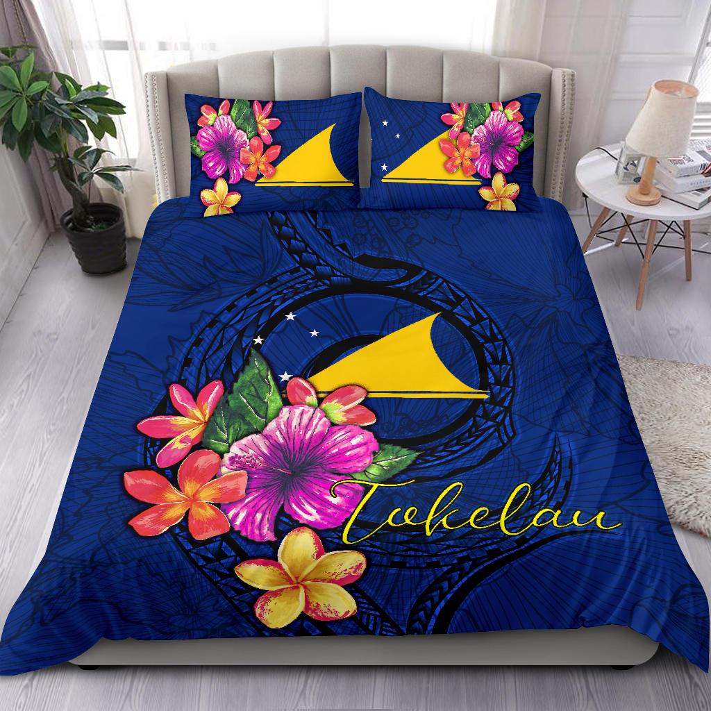 Polynesian Bedding Set - Tokelau Duvet Cover Set Floral With Seal Blue Blue - Polynesian Pride